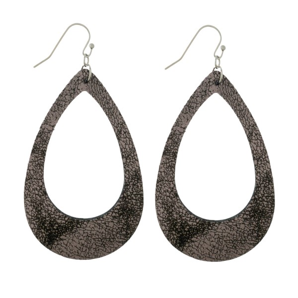 Wholesale faux leather earrings cutout teardrop pebbled