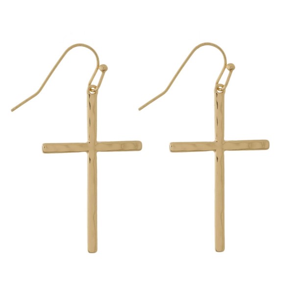 Wholesale long fishhook earrings hammered metal crosses