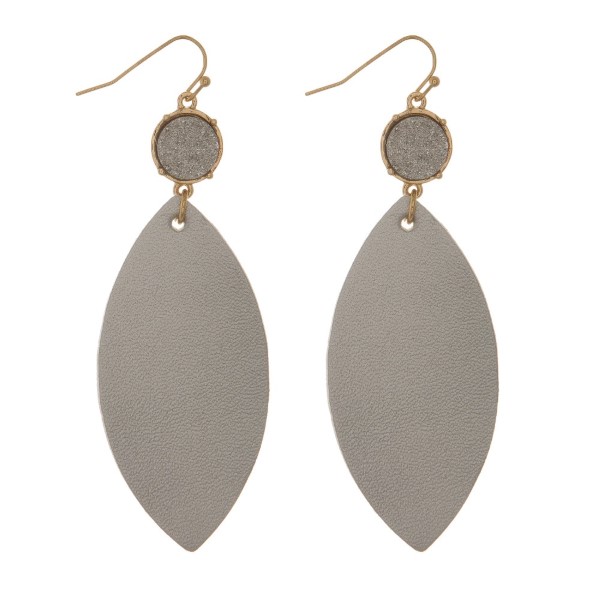 Wholesale fishhook earrings faux druzy stone faux leather oval