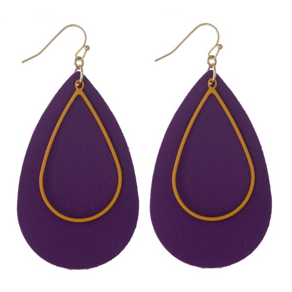 Wholesale faux leather teardrop earring metal accent