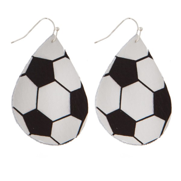 Wholesale faux leather fishhook earring soccer printed teardrop