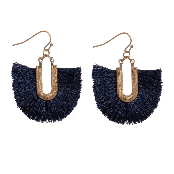 Wholesale gold fishhook earring navy fanned tassel