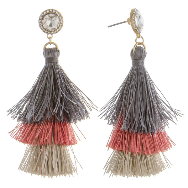 Wholesale long tassel earring multiple colors rhinestone post