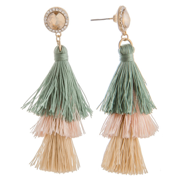 Wholesale long tassel earring multiple colors rhinestone post
