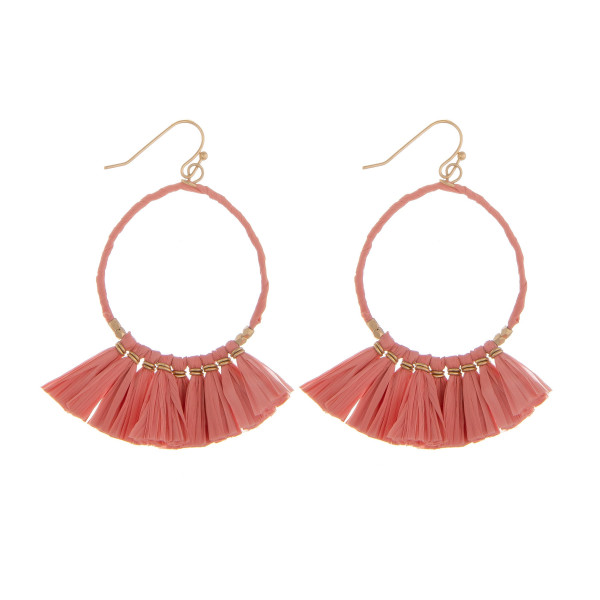 Wholesale round metal earrings raffia tassel details