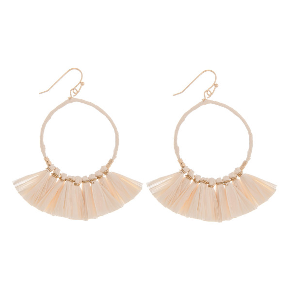 Wholesale round metal earrings raffia tassel details
