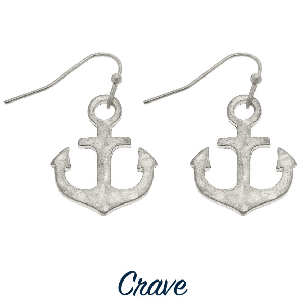Wholesale delicate hammered metal anchor drop earrings tall