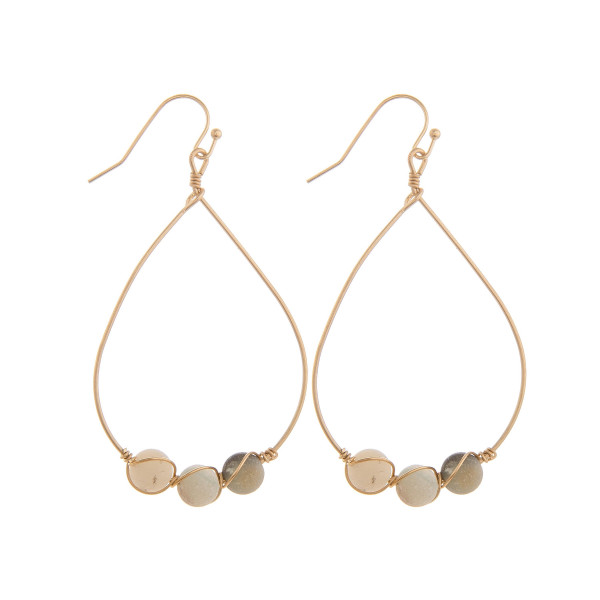 Wholesale long drop metal earrings natural stone detail Approximate