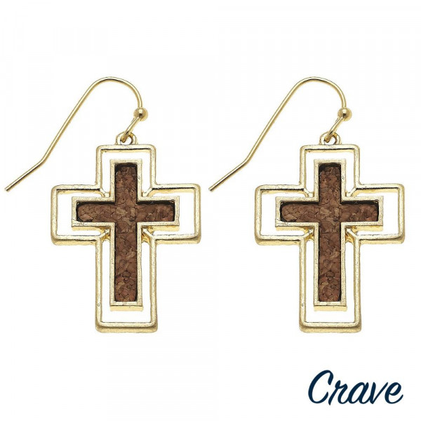 Wholesale long cross earrings cork details