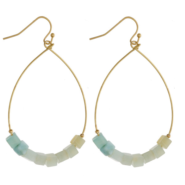 Wholesale metal teardrop earrings amazonite natural stone beaded details