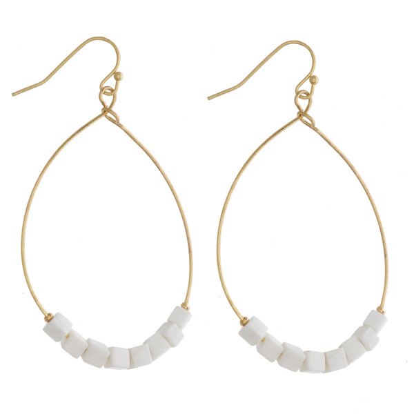 Wholesale metal teardrop earrings white natural stone beaded details