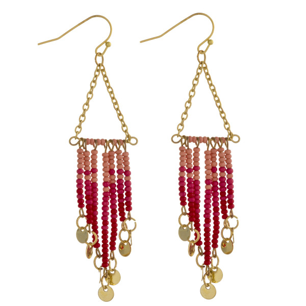 Wholesale chain link triangle earrings seed beaded tassels gold disc accents