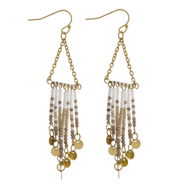 Wholesale chain link triangle earrings seed beaded tassels gold disc accents