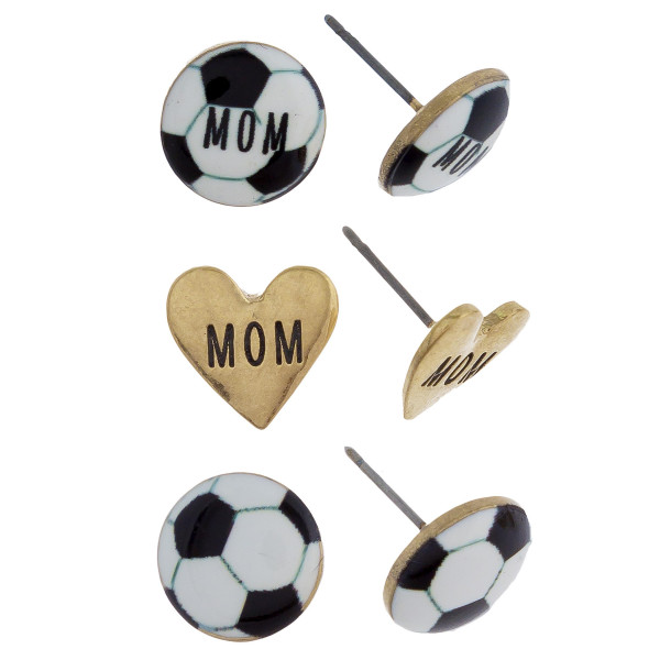 Wholesale three pair stud earrings soccer mom details Approximate cm