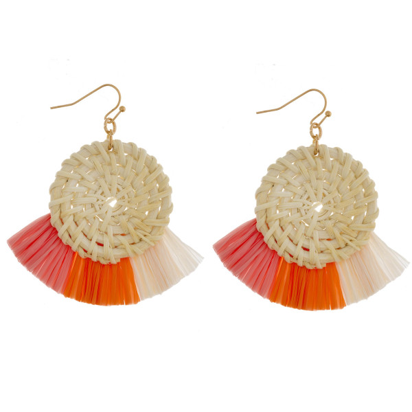 Wholesale woven raffia disc earrings raffia tassel details