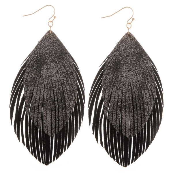 Wholesale long layered leather double feathered earrings Approximate