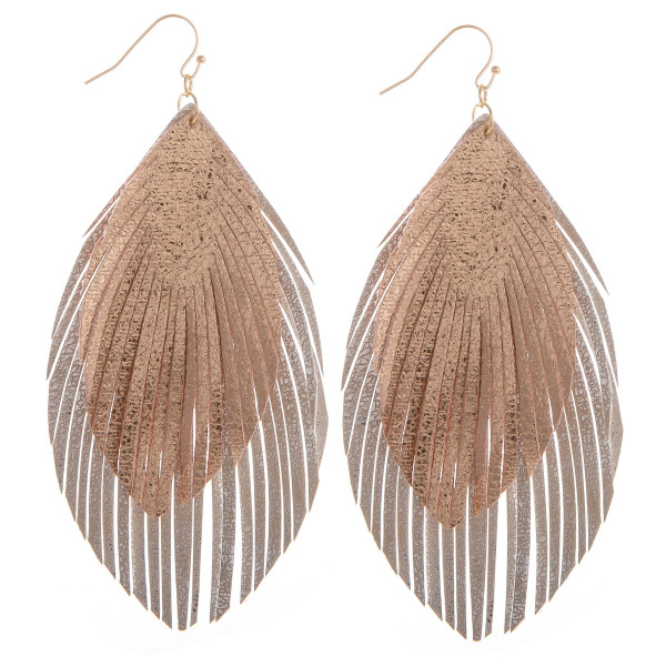 Wholesale long layered leather double feathered earrings Approximate