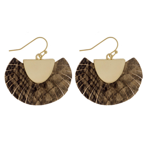 Wholesale feather inspired tassel earrings snakeskin print gold metal accent