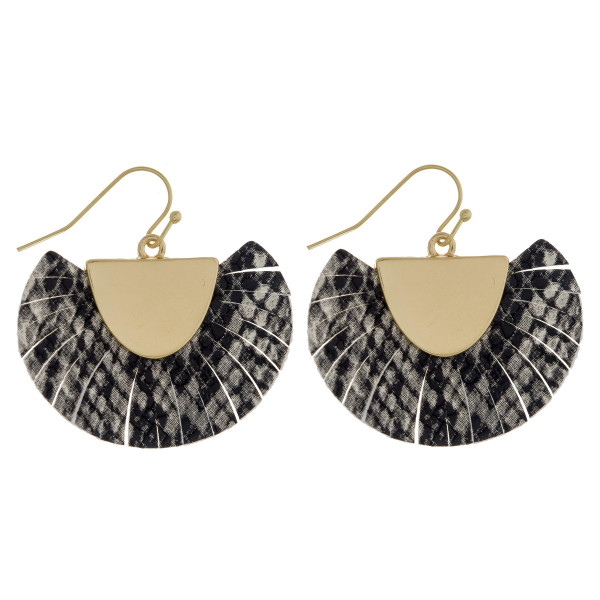 Wholesale feather inspired tassel earrings snakeskin print gold metal accent