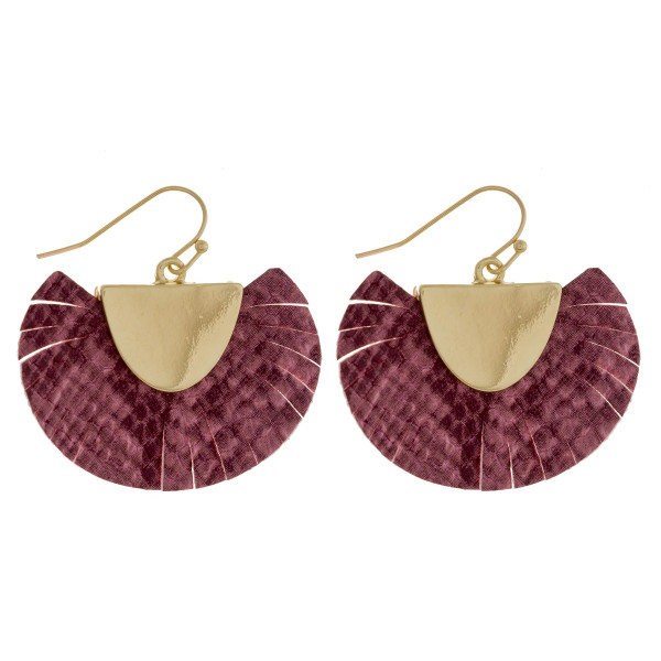 Wholesale feather inspired tassel earrings snakeskin print gold metal accent