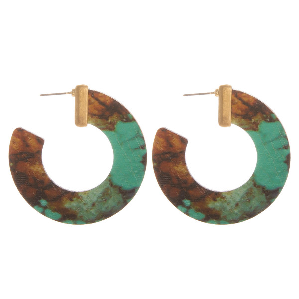 Wholesale large hoop earrings turquoise brown inspired wood details gold accents