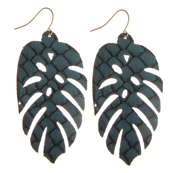 Wholesale long genuine leather leaf earrings scale details