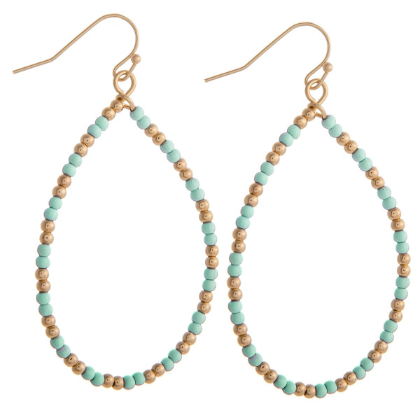 Wholesale mint beaded teardrop earrings gold accents diameter