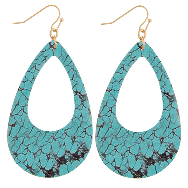 Wholesale wood teardrop earrings turquoise stone inspired pattern Measure