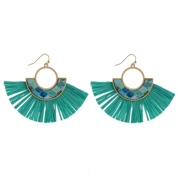 Wholesale metal drop earrings wood inspired pattern accent tassel details