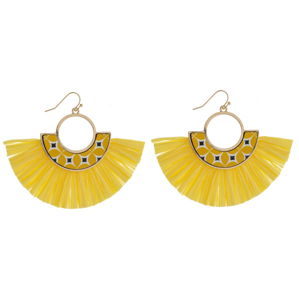 Wholesale metal drop earrings wood inspired pattern accent tassel details