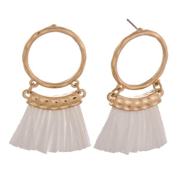 Wholesale circular drop earrings white tassels gold accents