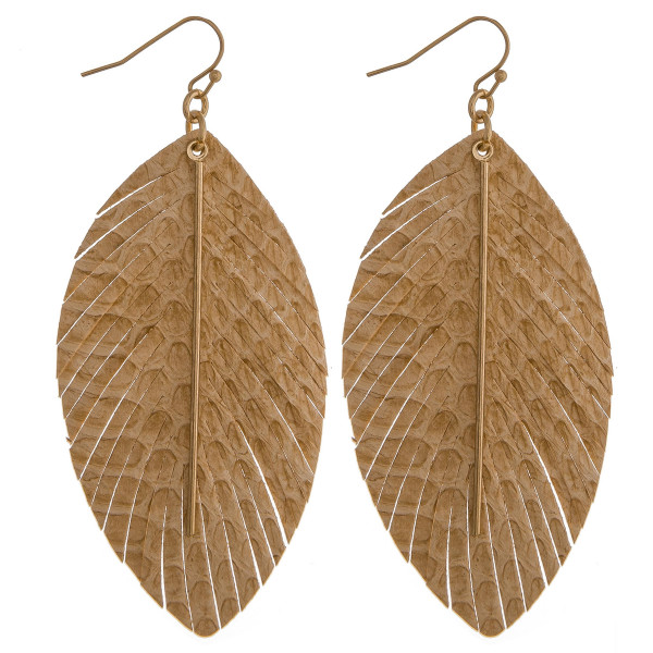 Wholesale faux leather feather inspired earrings snakeskin details gold bar acce