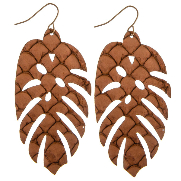 Wholesale long genuine leather leaf earrings scale details