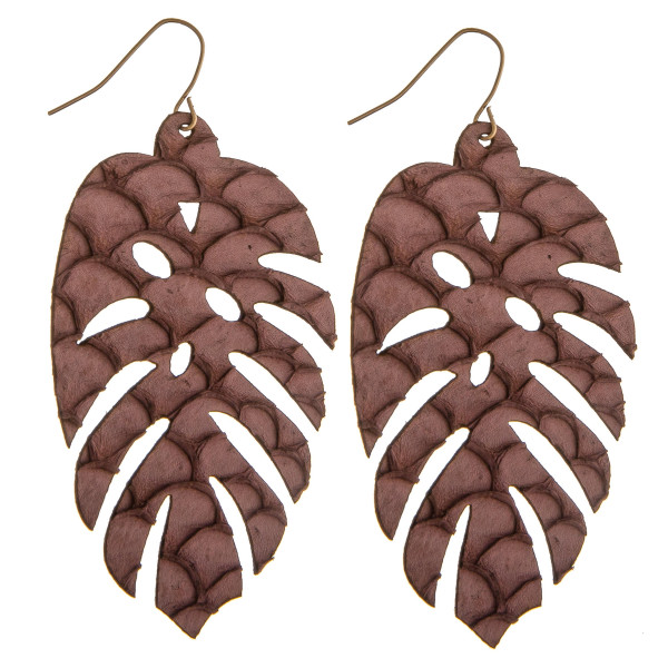 Wholesale long genuine leather leaf earrings scale details