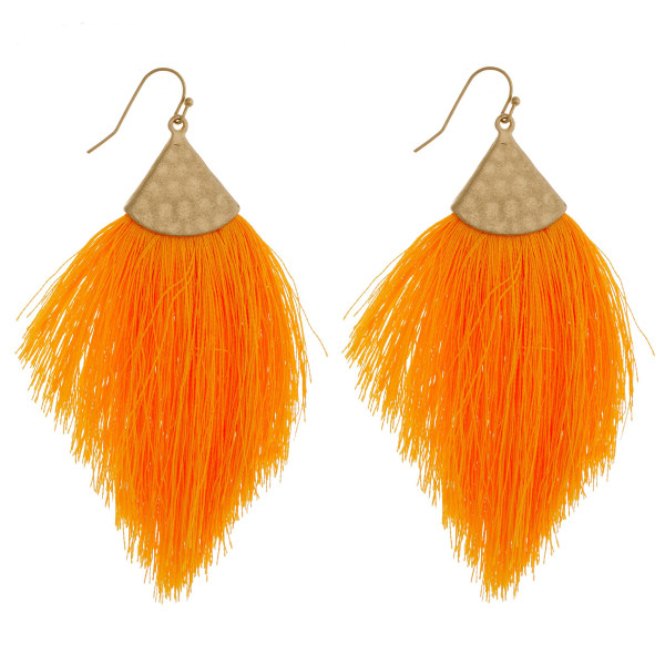 Wholesale long drop earrings neon tassel details gold metal accents