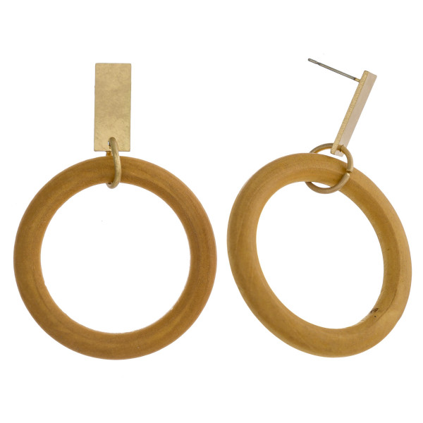 Wholesale circular wood earrings gold metal stud accent