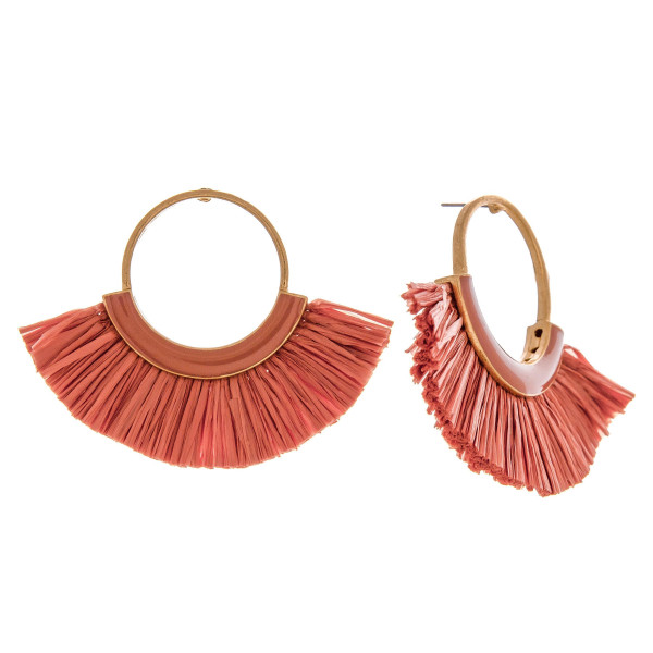 Wholesale circular metal earrings enamel raffia tassel details stud post