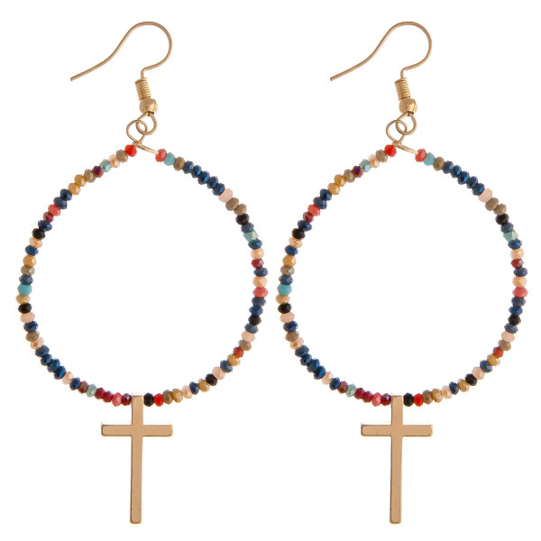 Wholesale metal drop earrings flexible wiring iridescent beaded details cross ac