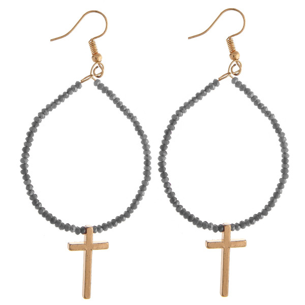 Wholesale metal drop earrings flexible wiring iridescent beaded details cross ac