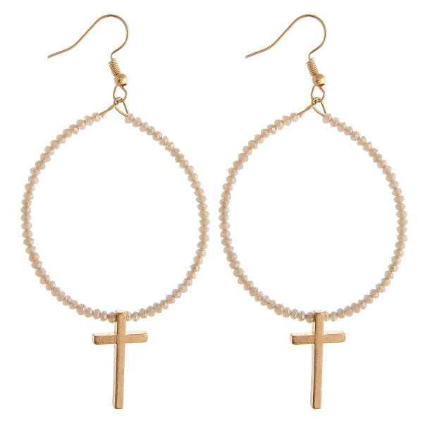 Wholesale metal drop earrings flexible wiring iridescent beaded details cross ac