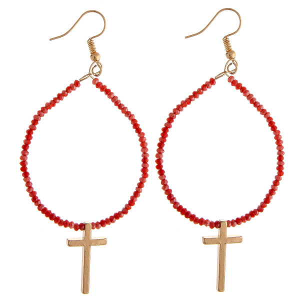 Wholesale metal drop earrings flexible wiring iridescent beaded details cross ac