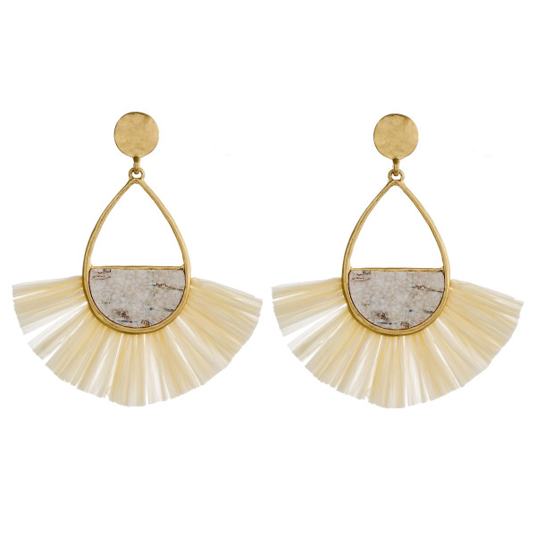 Wholesale teardrop earrings cork inspired details raffia tassel accents