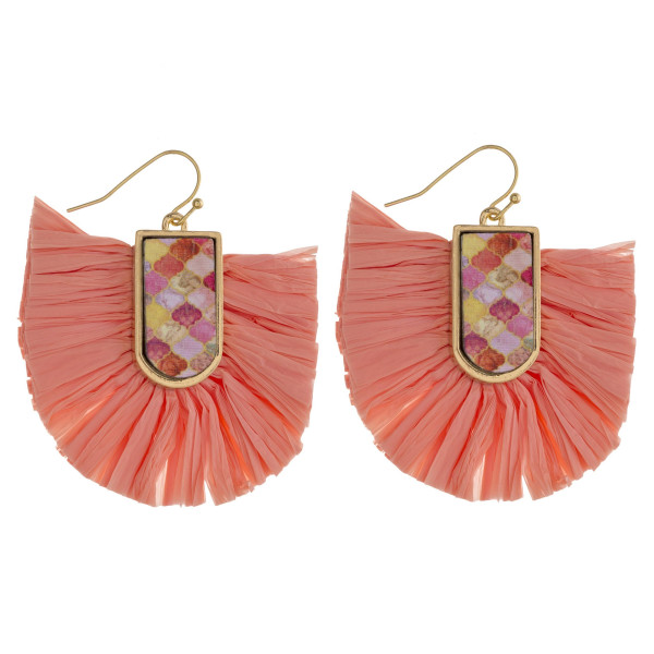 Wholesale drop earrings raffia tassel details wood inspired pattern accent