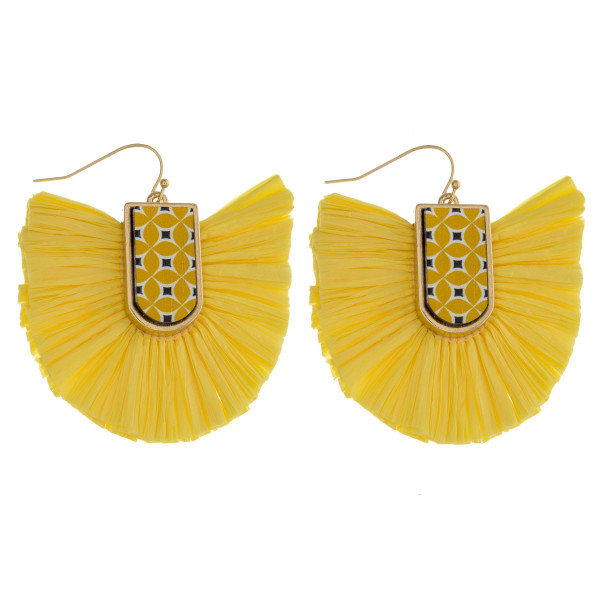 Wholesale drop earrings raffia tassel details wood inspired pattern accent
