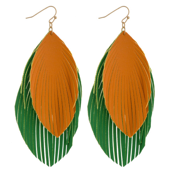 Wholesale large double faux leather feather inspired drop earrings