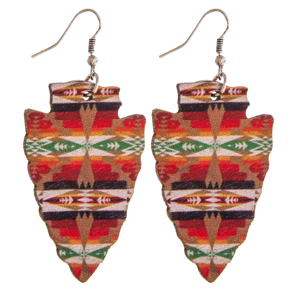 Wholesale wood inspired arrowhead earrings western print pattern details