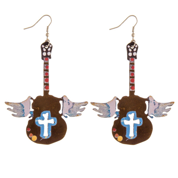 Wholesale metal guitar earrings wings cross details