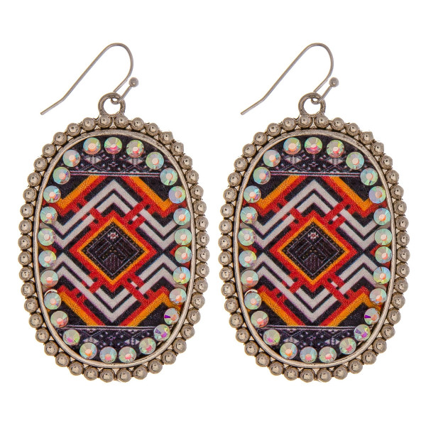 Wholesale metal drop earrings faux leather western center detail rhinestone acce