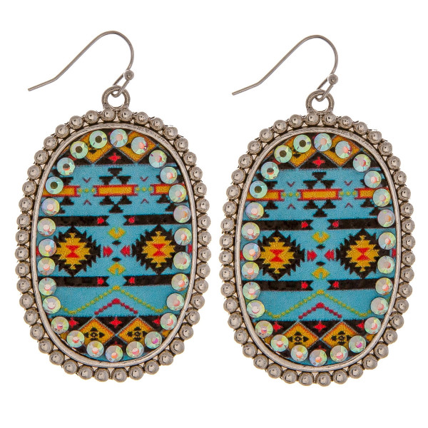 Wholesale metal drop earrings faux leather western print center detail rhineston
