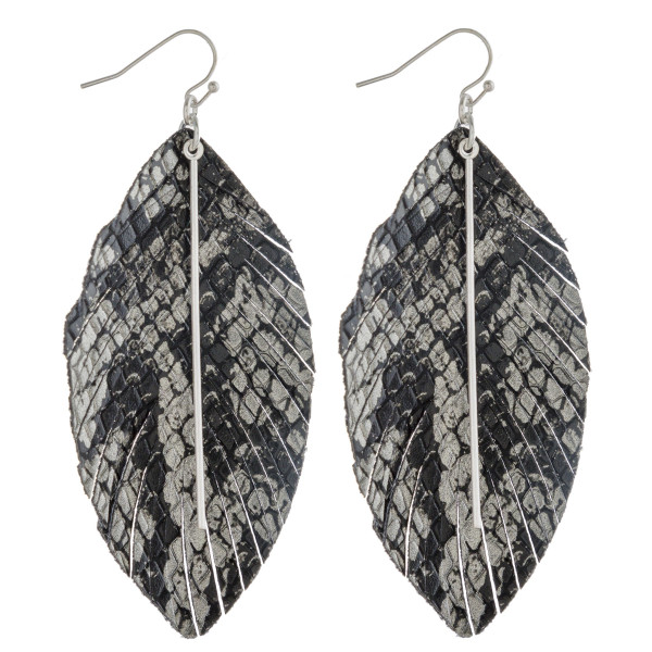 Wholesale faux leather feather inspired earrings metallic snakeskin details gold
